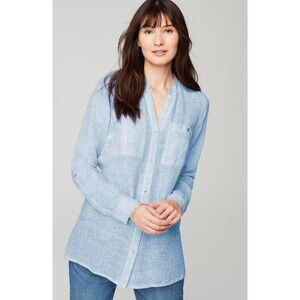 NWT J. Jill Love Linen SZ XL Button Up Tunic Roll Tab Sleeve Beach Coastal Cool